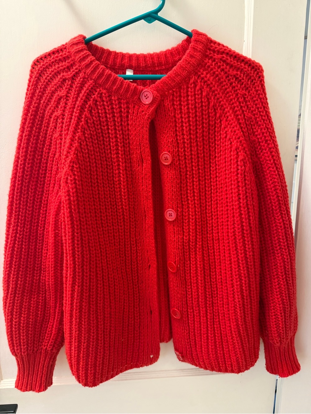 Red Chunky Knit Button-Up Sweater Cardigan